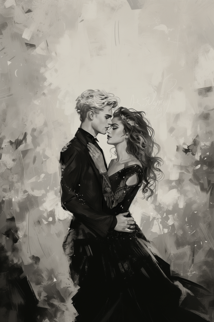 Fantasy Couple Black and White Illustration